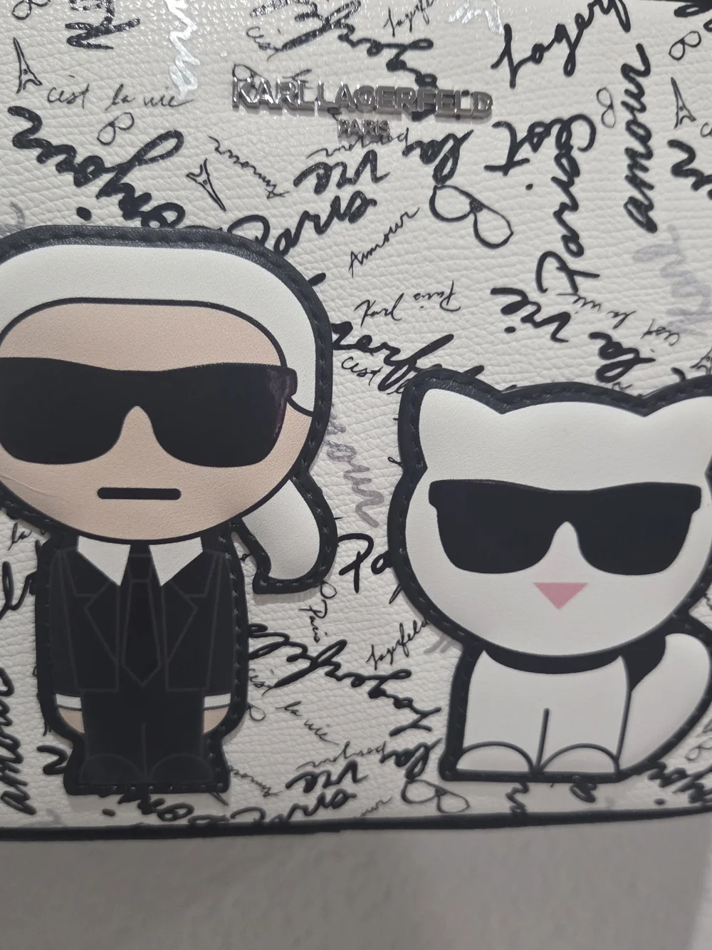 Karl Lagerfeld Black and White Crossbody Bag with Character Design NWT L5GE46CJ
